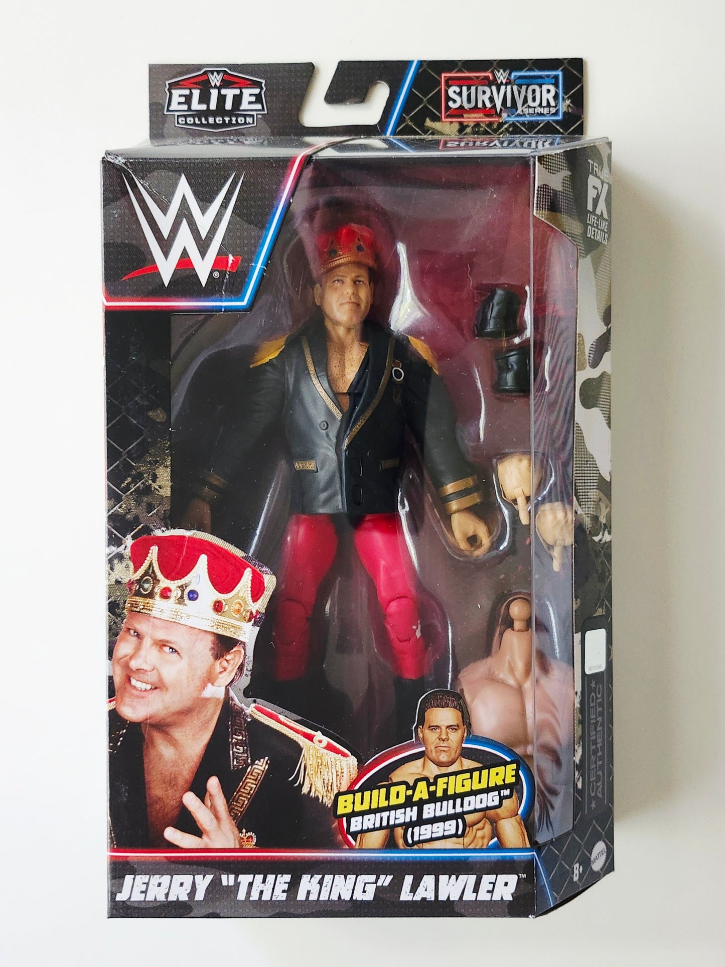 WWE Elite Survivor Series Jerry "The King" Lawler Action Figure and British Bulldog (1999) Build-A-Figure Piece