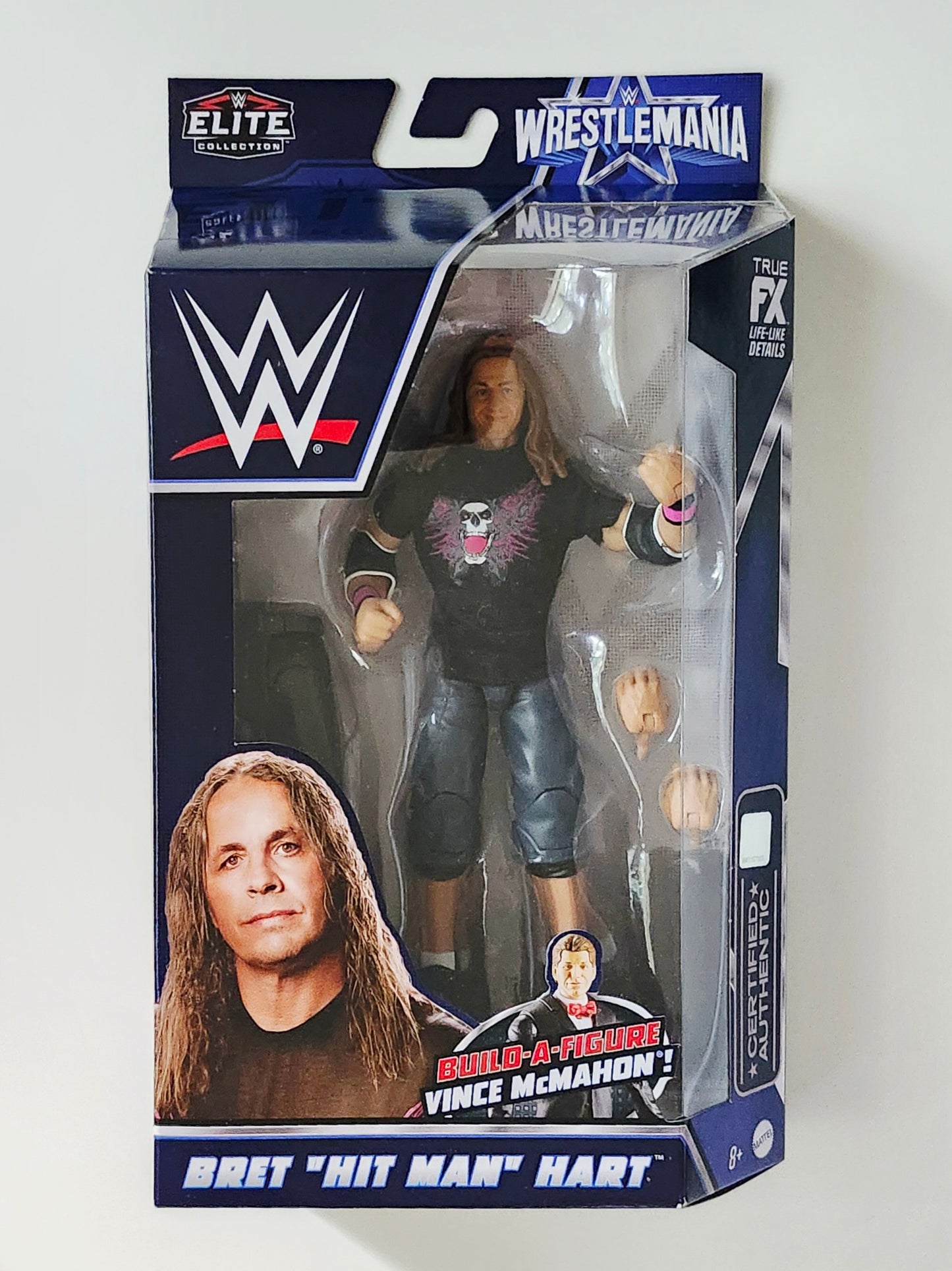 WWE Elite Wrestlemania Bret "Hit Man" Hart Action Figure and Vince McMahon Build-A-Figure Pieces, Not Mint