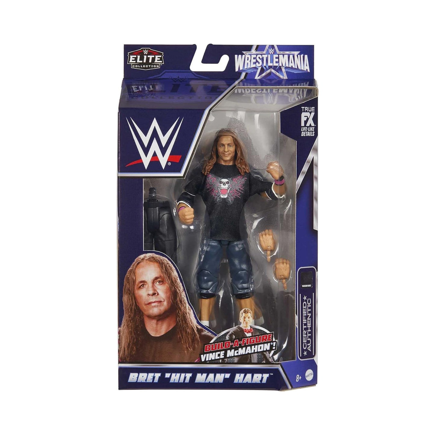 WWE Elite Wrestlemania Bret "Hit Man" Hart Action Figure and Vince McMahon Build-A-Figure Pieces, Not Mint