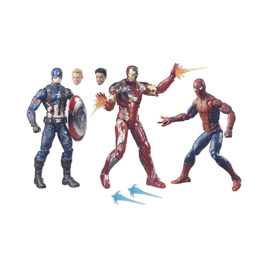 Marvel Legends Captain America: Civil War Action Figure 3-Pack (Spider-Man, Captain America, Iron Man)